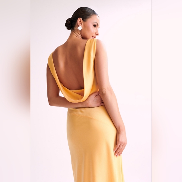 Nadia Maxi Satin Dress With Back Cowl - Lemon Size M - Picture 9 of 12